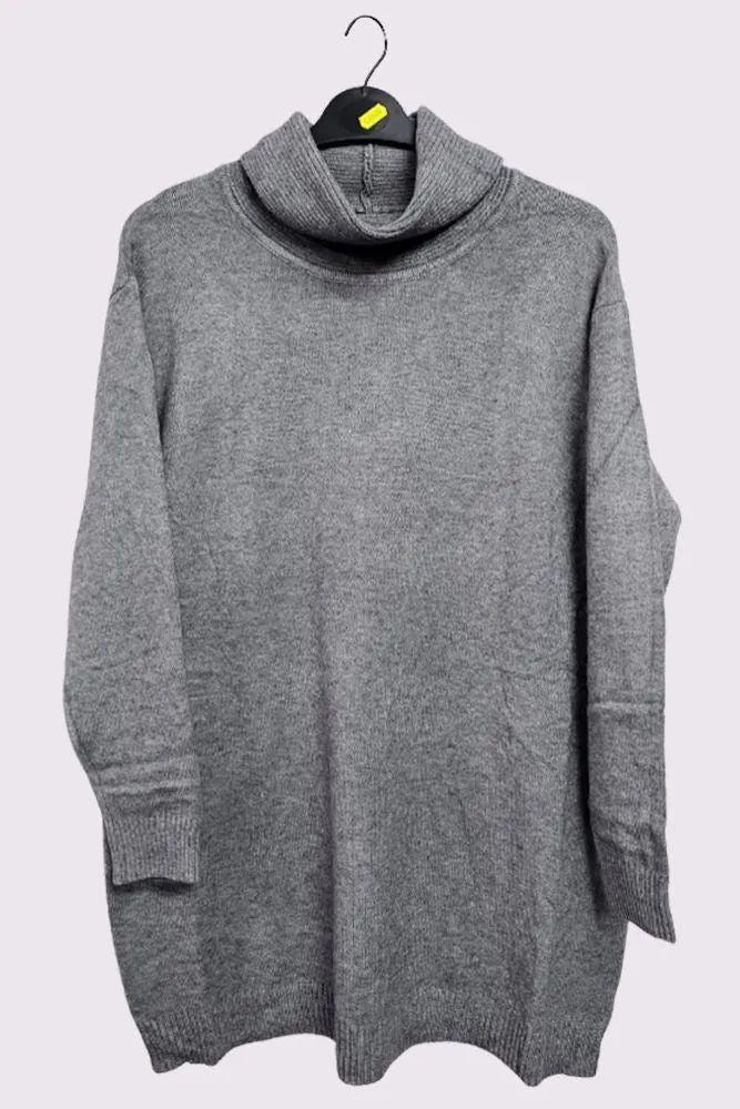 Ribbed Roll Neck Tunic Jumper