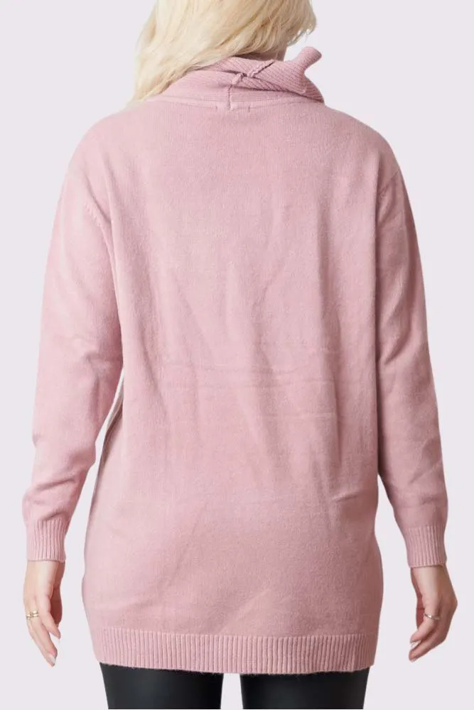 Ribbed Roll Neck Tunic Jumper