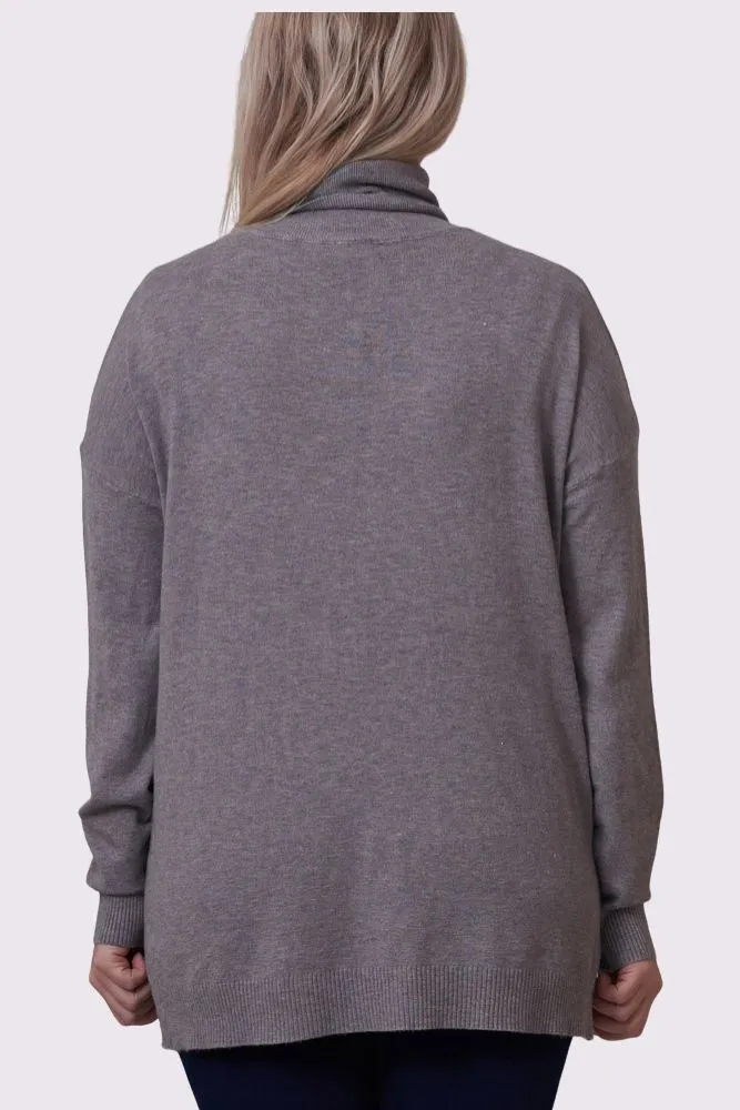 Ribbed Roll Neck Tunic Jumper
