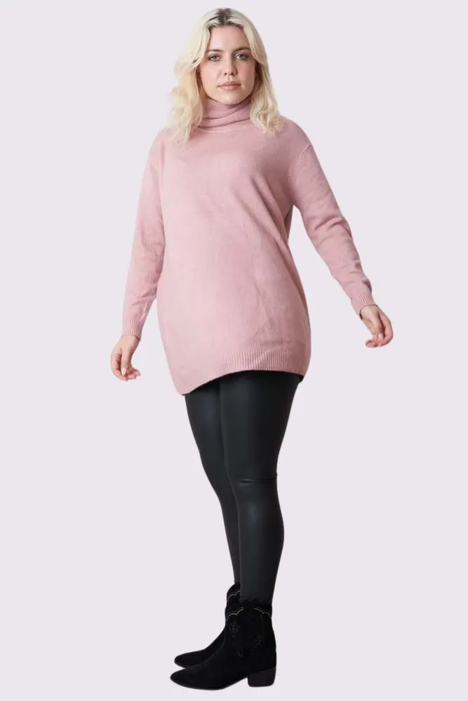 Ribbed Roll Neck Tunic Jumper