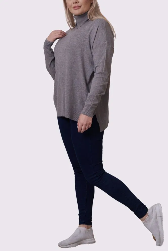 Ribbed Roll Neck Tunic Jumper