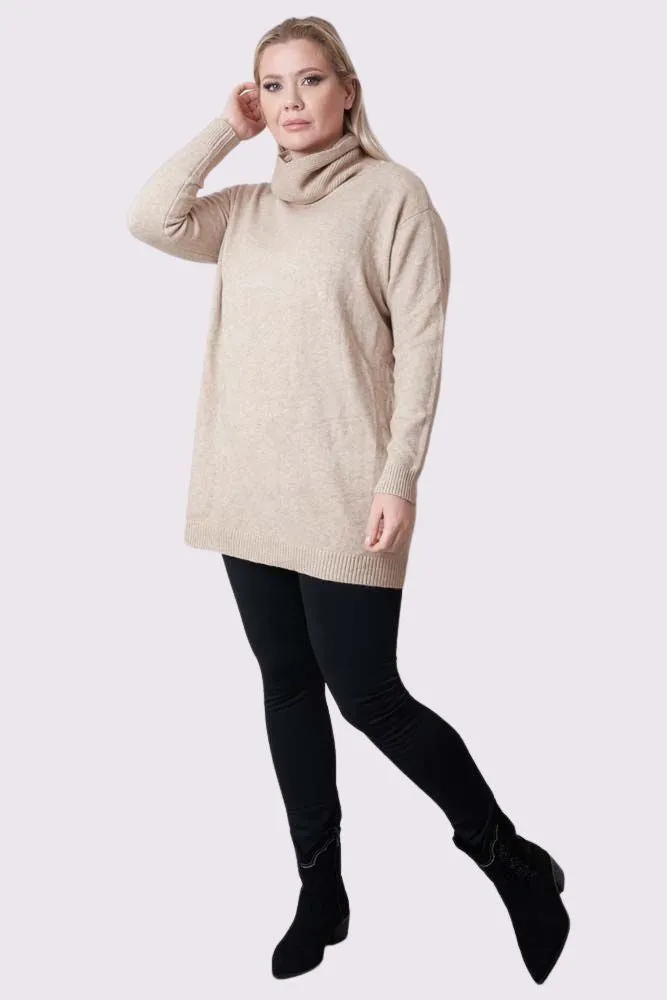 Ribbed Roll Neck Tunic Jumper
