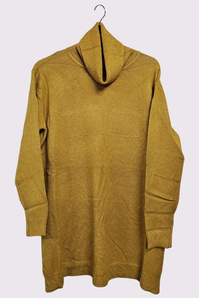 Ribbed Roll Neck Tunic Jumper