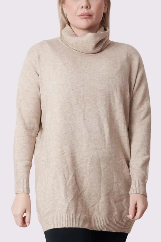 Ribbed Roll Neck Tunic Jumper