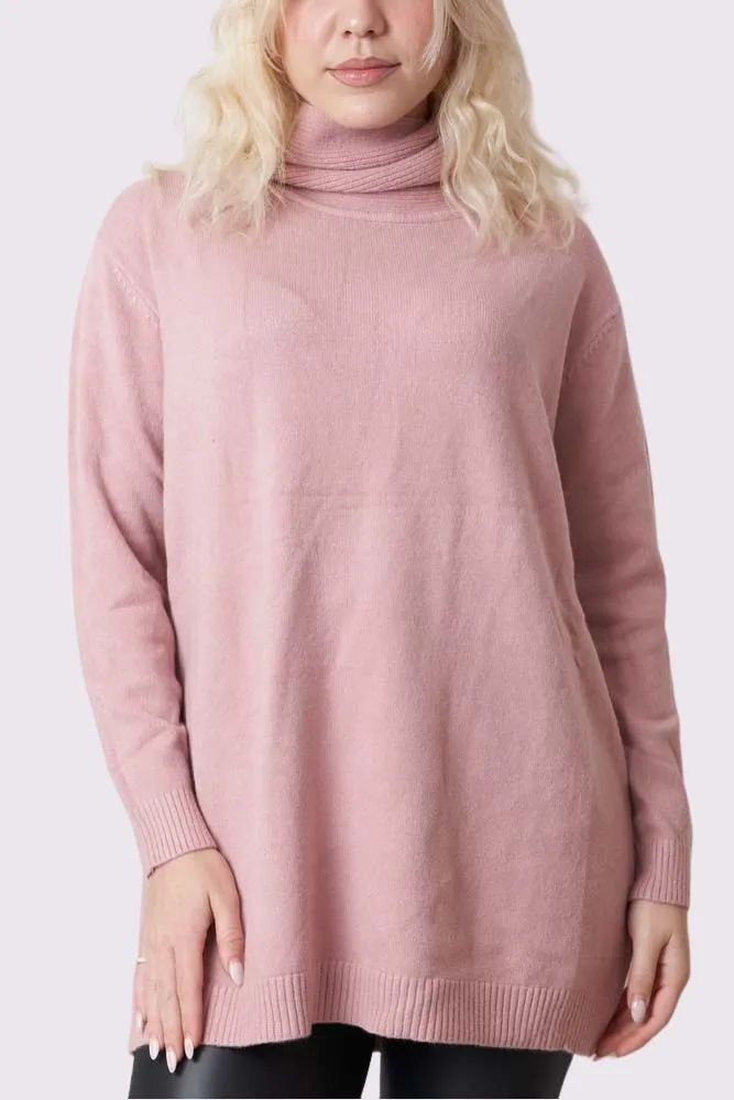 Ribbed Roll Neck Tunic Jumper