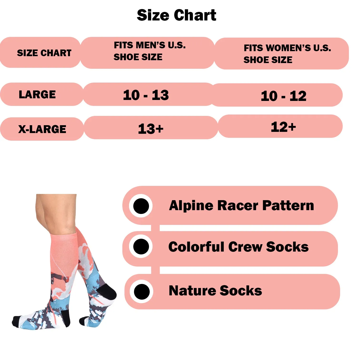 Sierra Socks Alpine Racer Pattern CoolMax Socks, Nature Collection for Men & Women Eco-Friendly Colorful Crew Socks