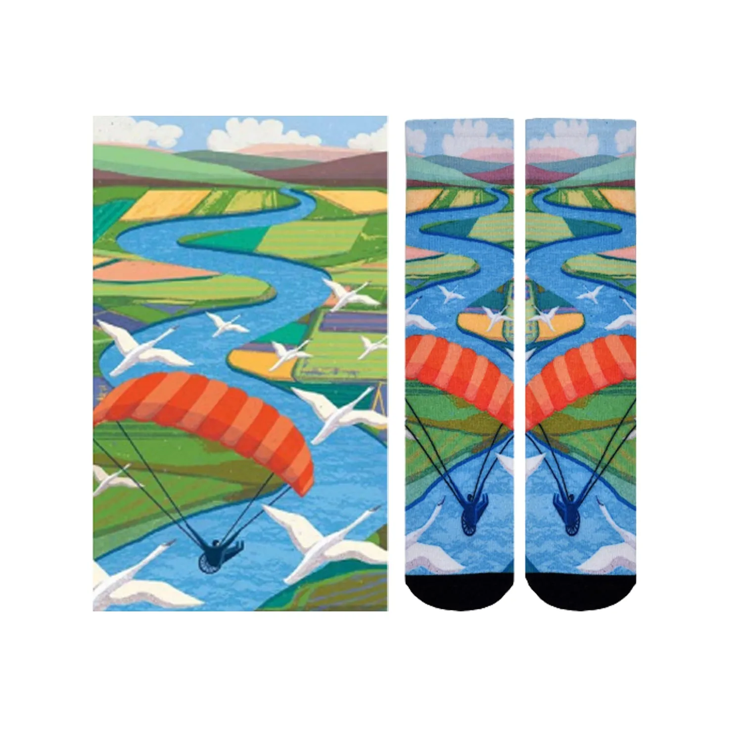 Sierra Socks Birds' Eye View Pattern CoolMax Socks, Nature Collection for Men & Women Eco-Friendly Crew Socks