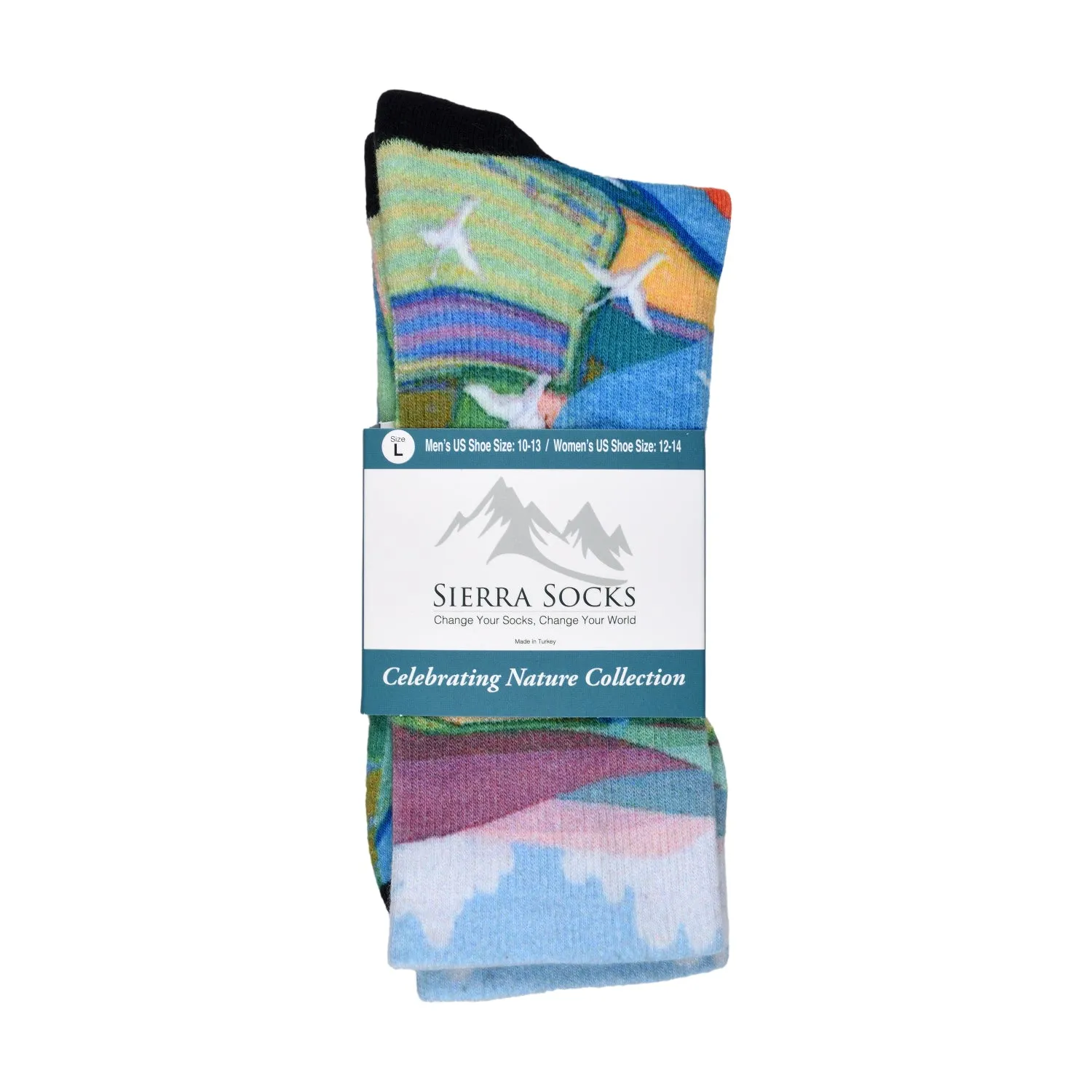 Sierra Socks Birds' Eye View Pattern CoolMax Socks, Nature Collection for Men & Women Eco-Friendly Crew Socks