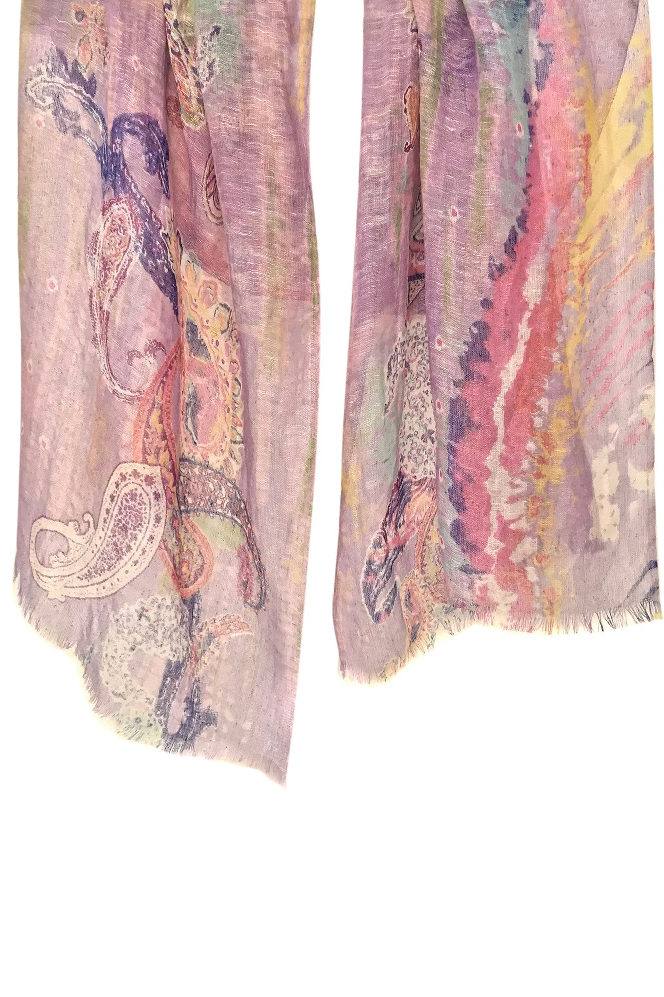 Silk Linen Cashmere - color burst paisley scarf