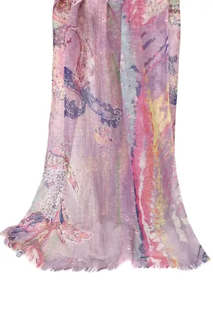Silk Linen Cashmere - color burst paisley scarf