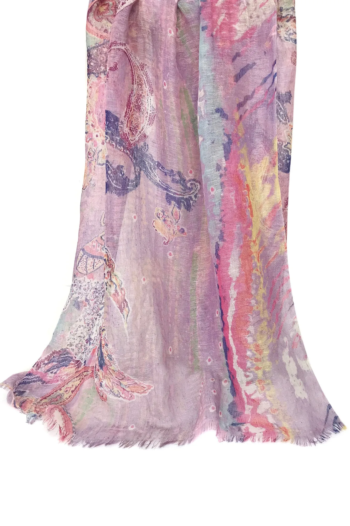 Silk Linen Cashmere - color burst paisley scarf