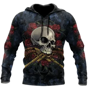 Skull Rose And Bang 3D All Over Printed Hoodie, Winter Skull Clothing, Skull Smoke Hoodie For Dad