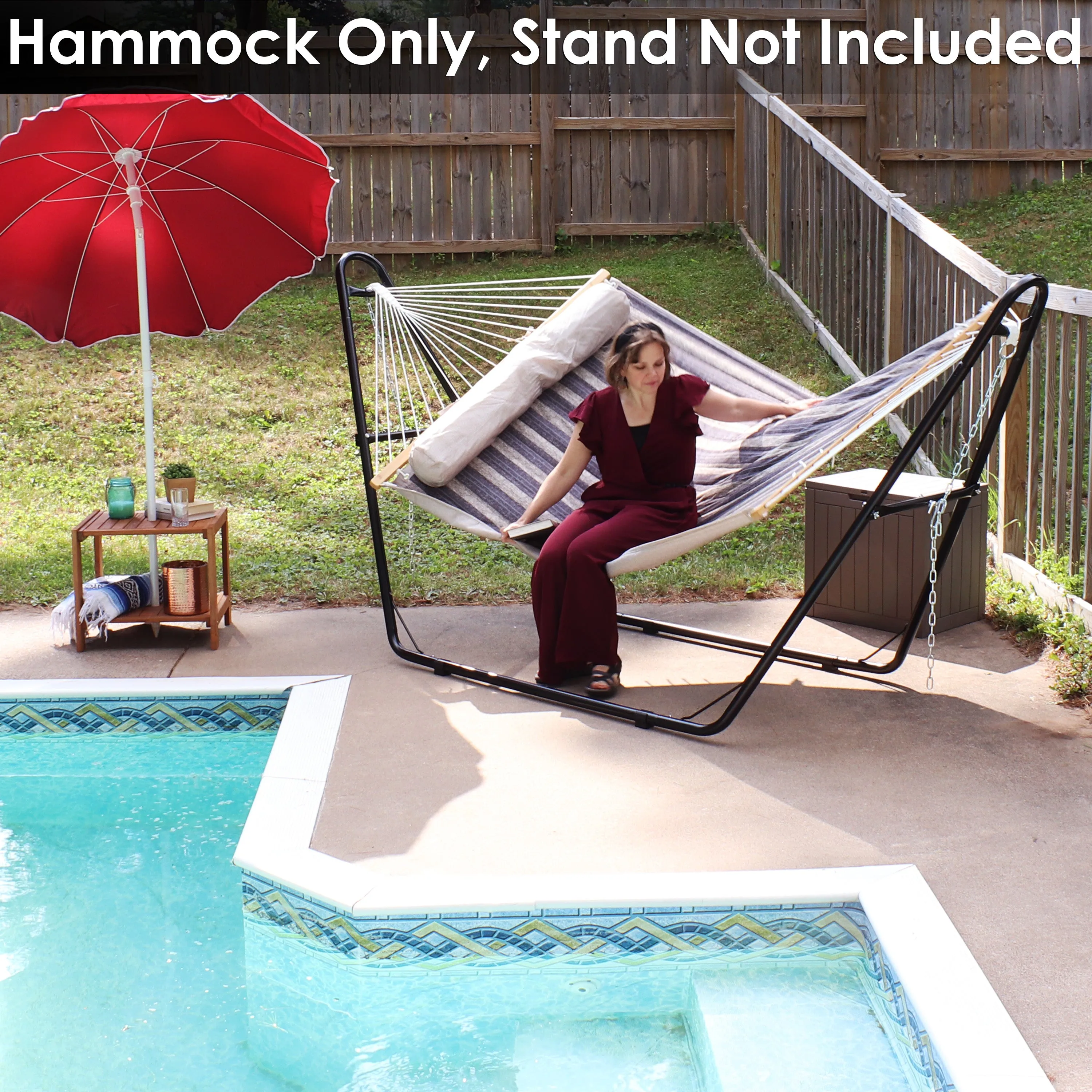 Sunnydaze 2-Person Quilted Fabric Double Hammock with Pillow