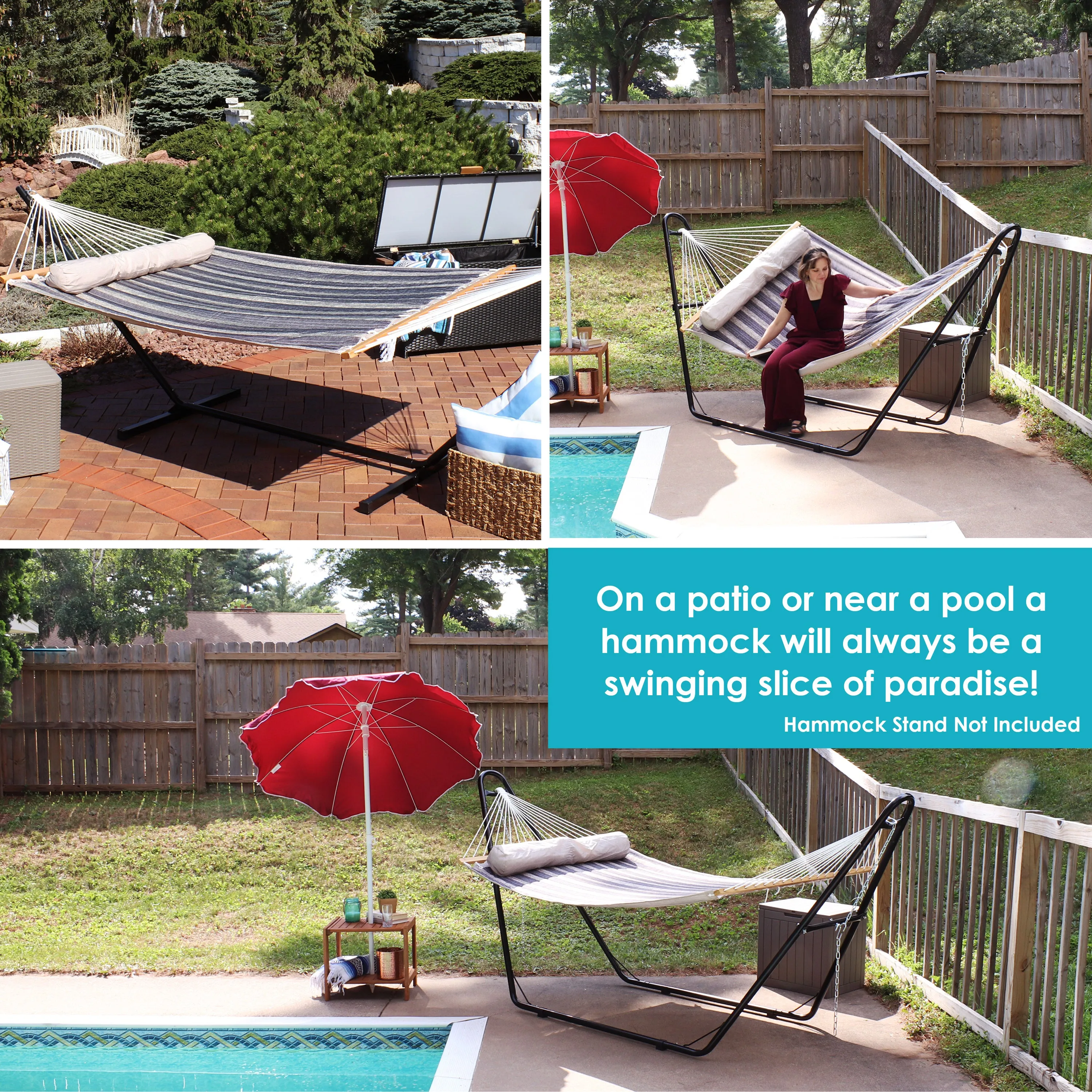 Sunnydaze 2-Person Quilted Fabric Double Hammock with Pillow