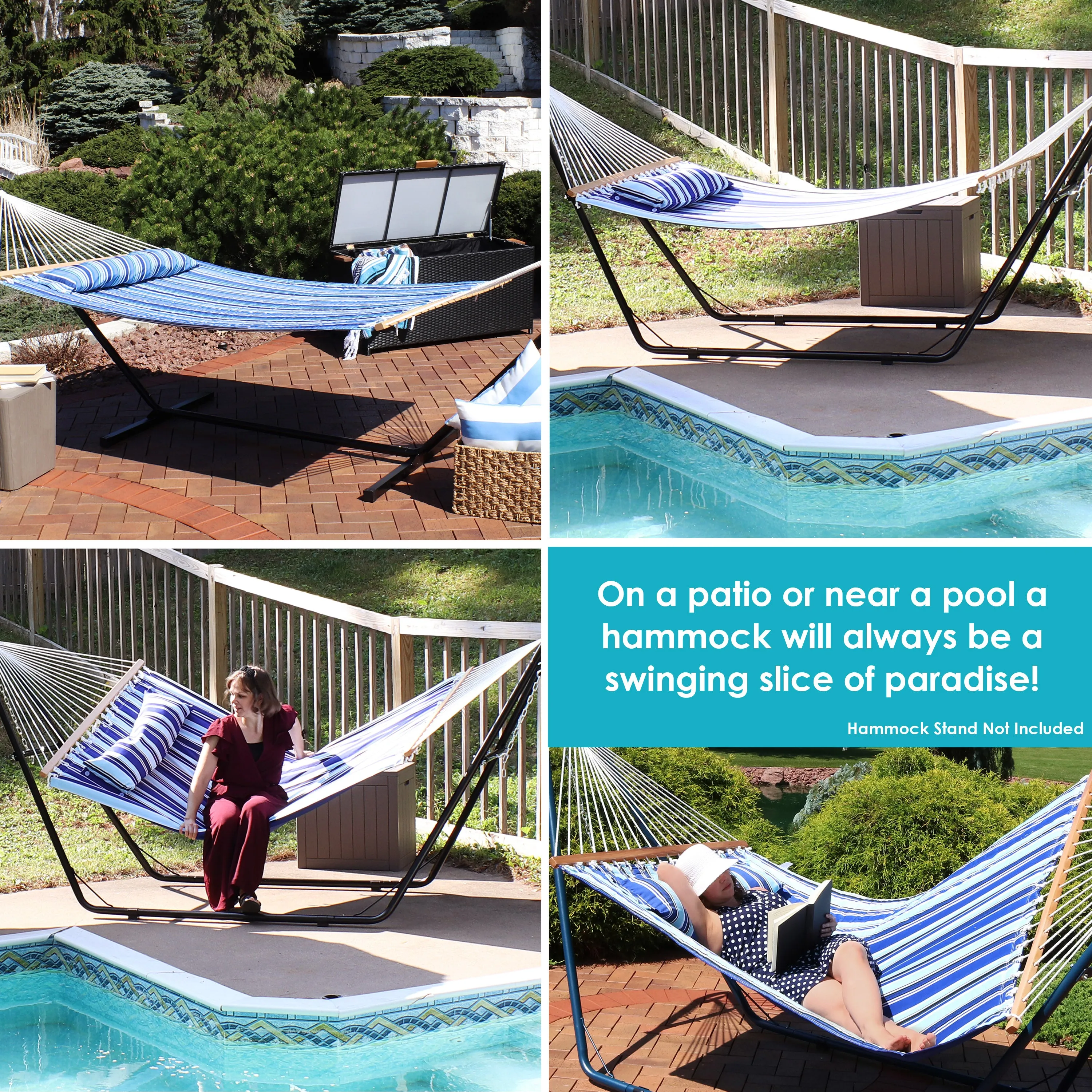 Sunnydaze 2-Person Quilted Fabric Double Hammock with Pillow