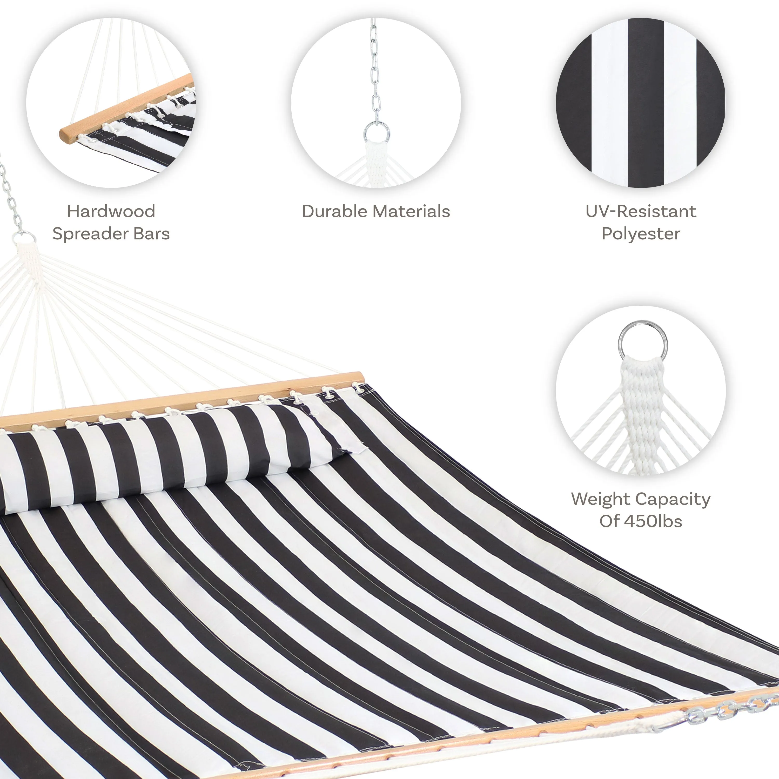 Sunnydaze 2-Person Quilted Fabric Double Hammock with Pillow