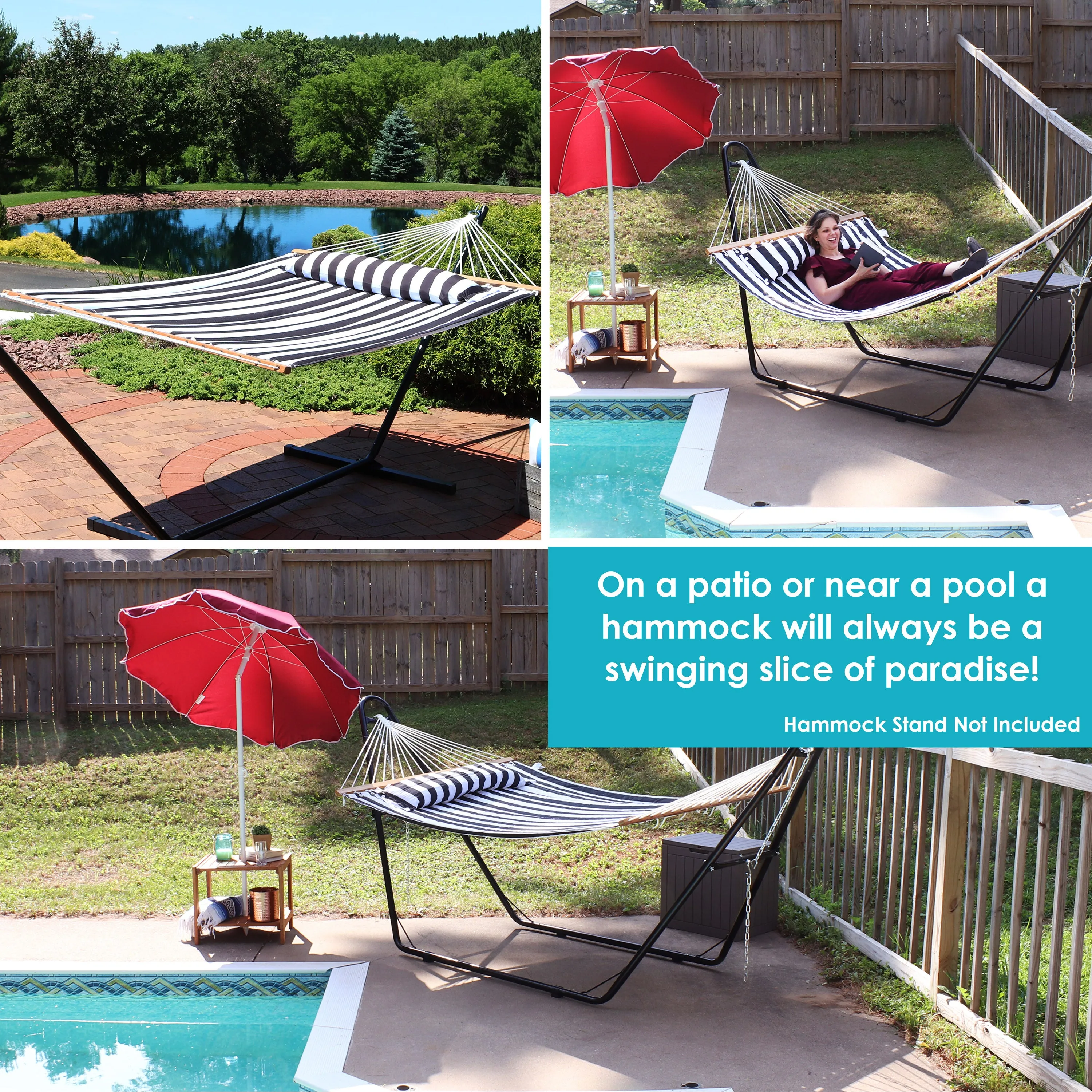 Sunnydaze 2-Person Quilted Fabric Double Hammock with Pillow