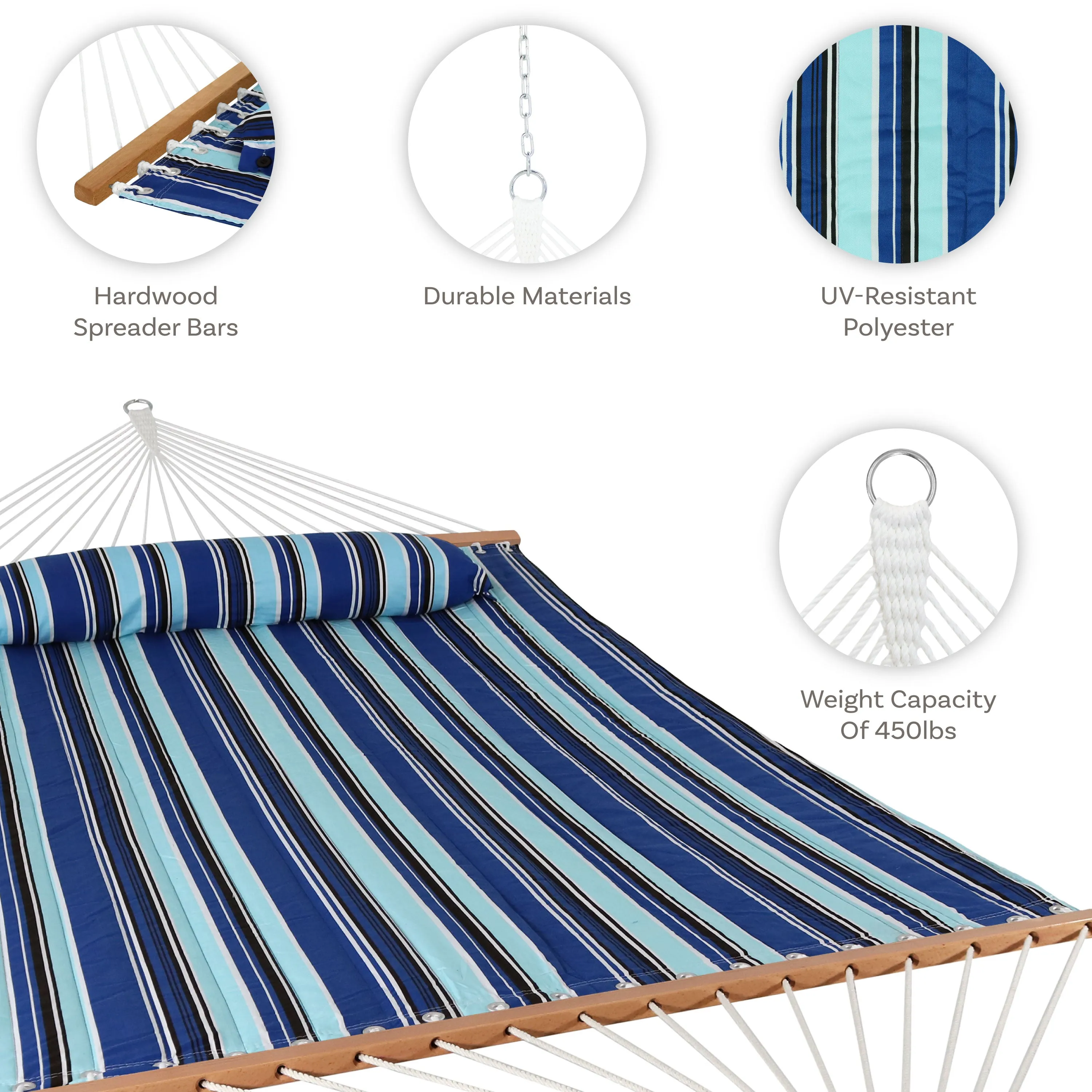 Sunnydaze 2-Person Quilted Fabric Double Hammock with Pillow