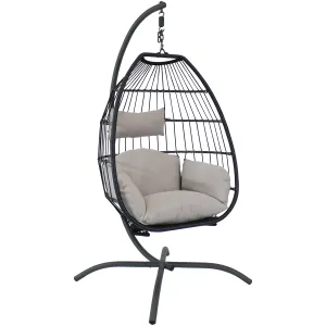 Sunnydaze Oliver Resin Wicker Egg Chair and Stand - Gray Cushions