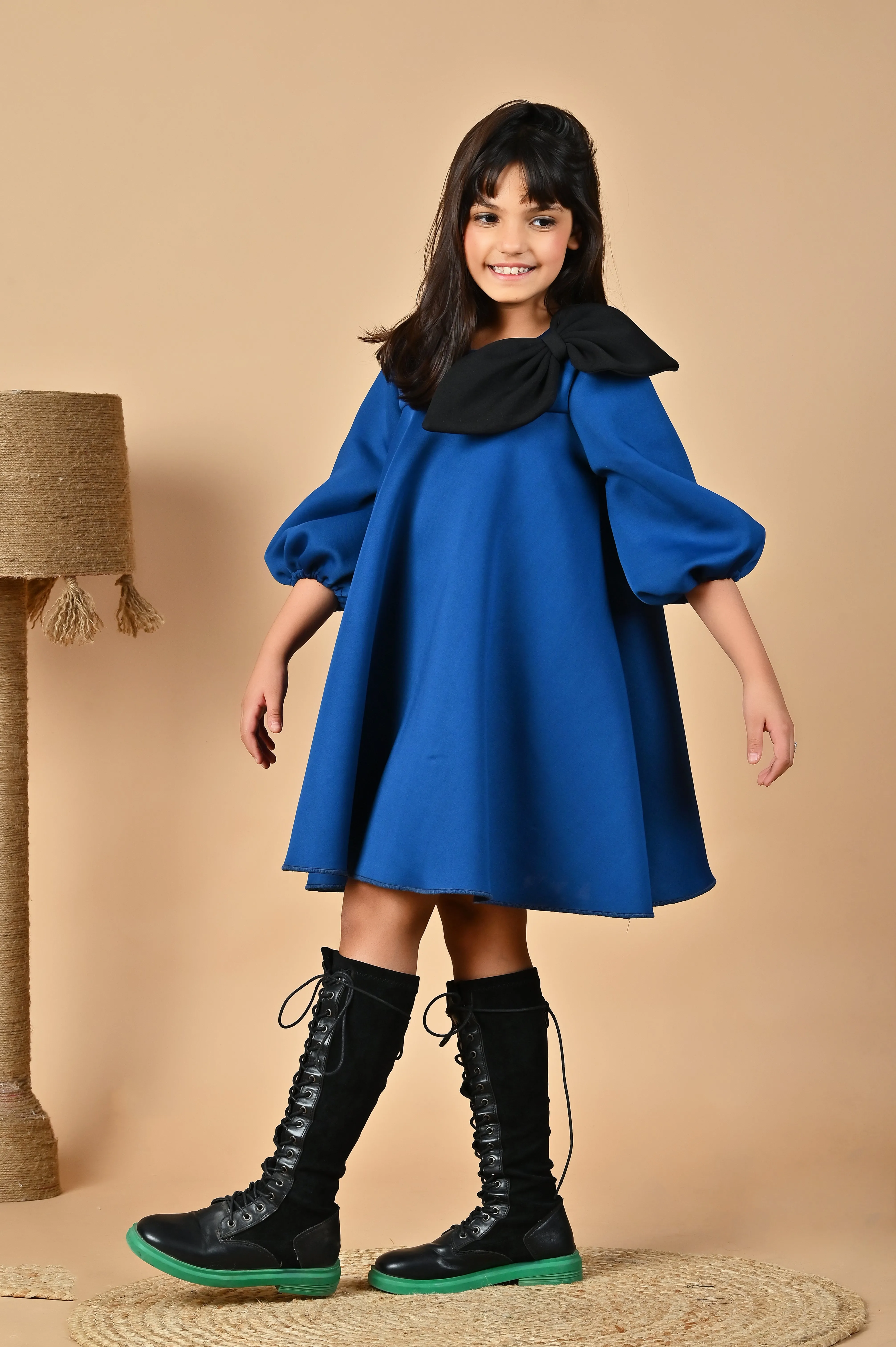 Teal Puffy Bow Dress