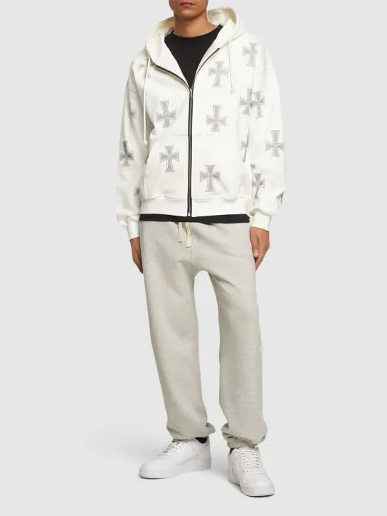 Unknown   White rhinestone cross cotton hoodie 