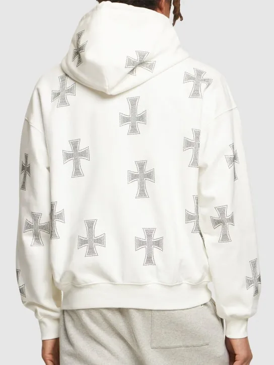 Unknown   White rhinestone cross cotton hoodie 