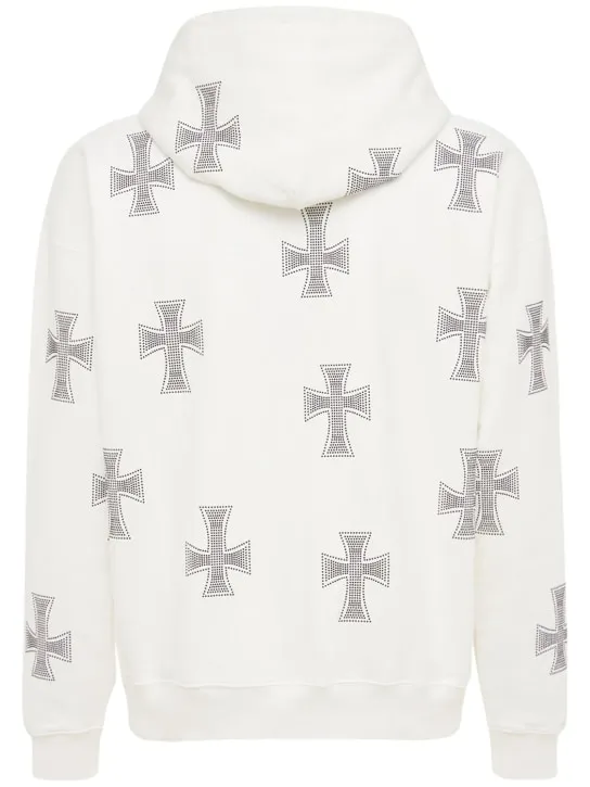 Unknown   White rhinestone cross cotton hoodie 