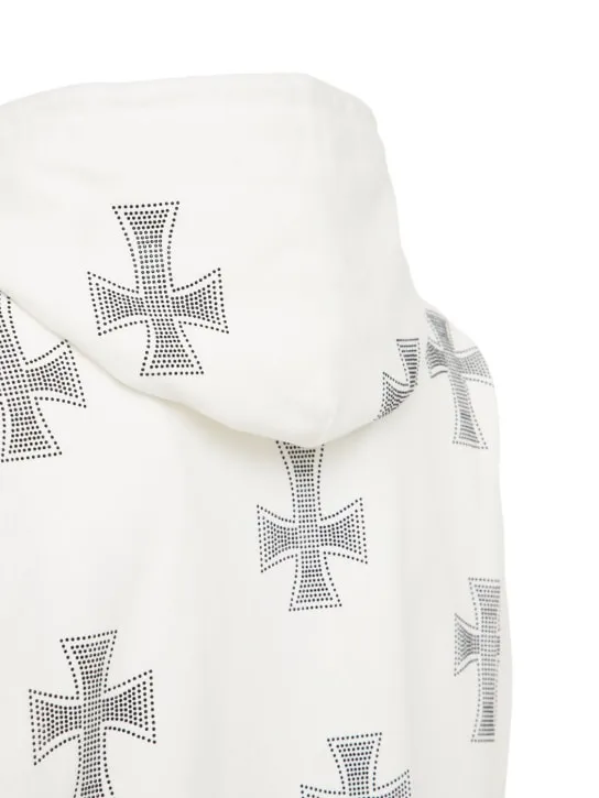 Unknown   White rhinestone cross cotton hoodie 