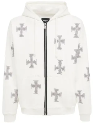 Unknown   White rhinestone cross cotton hoodie 