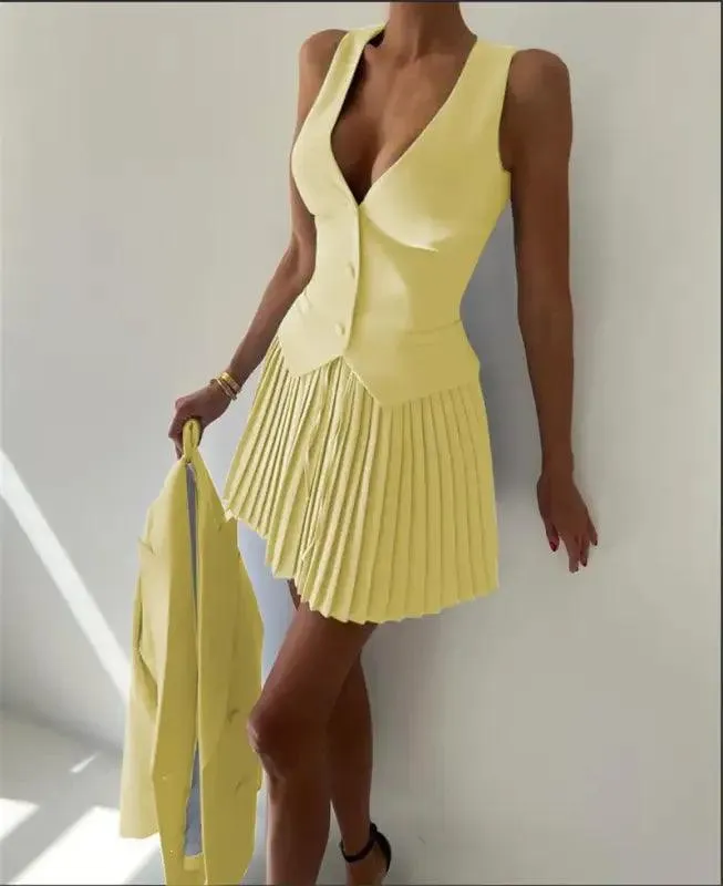 V-Neck Two-Piece Skirt Set for Women