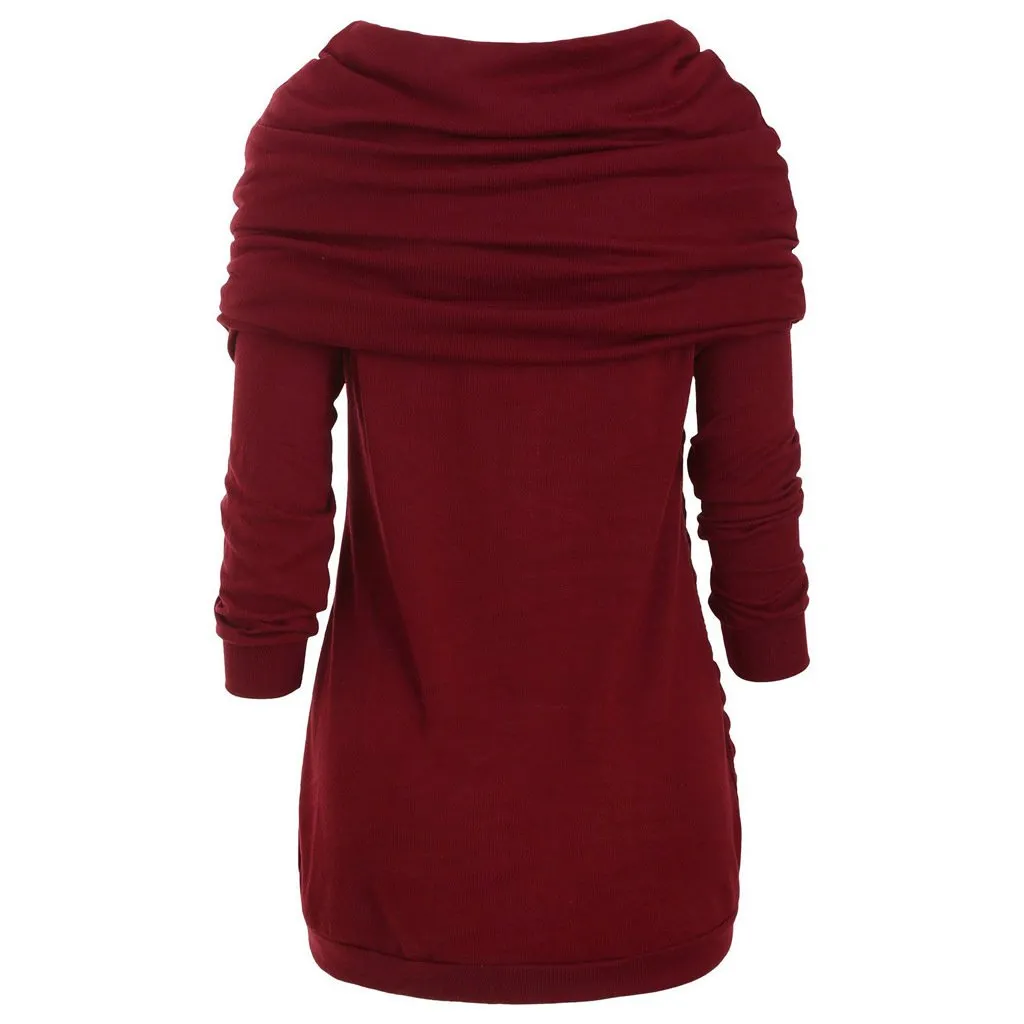 Women turtleneck hoodie cable knit button up sweater