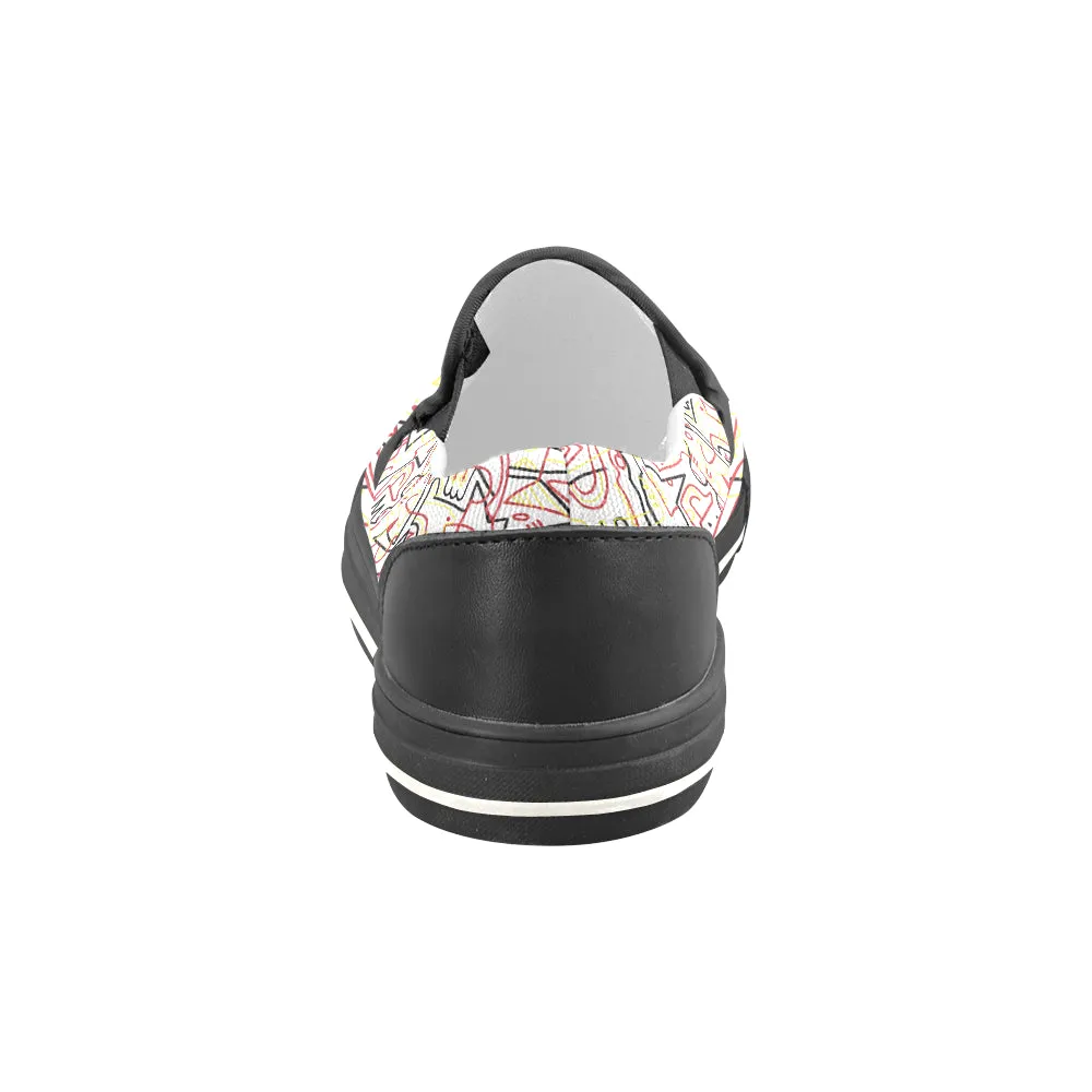 Women's Big Size Tangled Doodle Print Canvas Slip-on Shoes