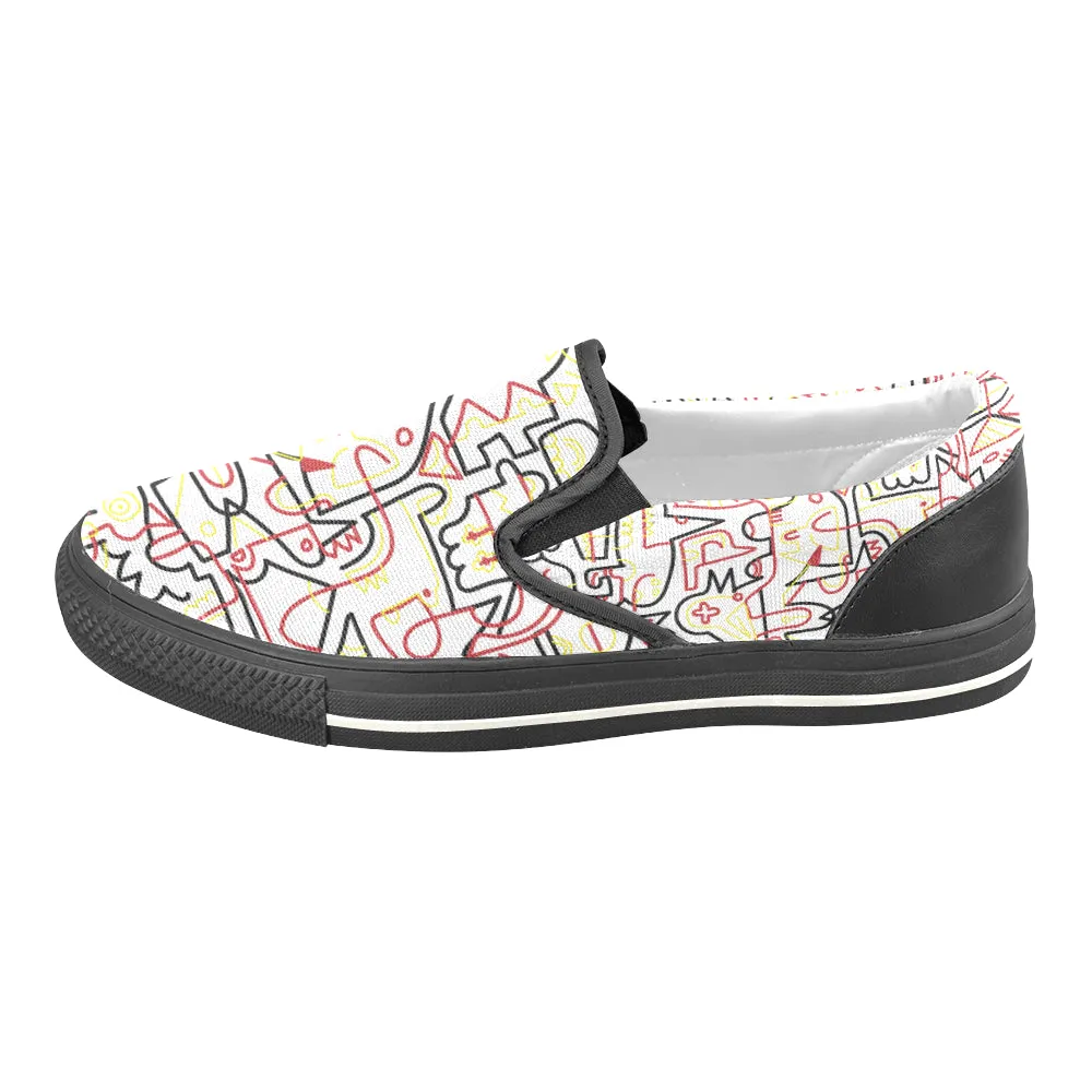 Women's Big Size Tangled Doodle Print Canvas Slip-on Shoes