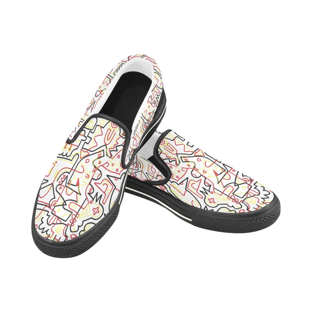 Women's Big Size Tangled Doodle Print Canvas Slip-on Shoes