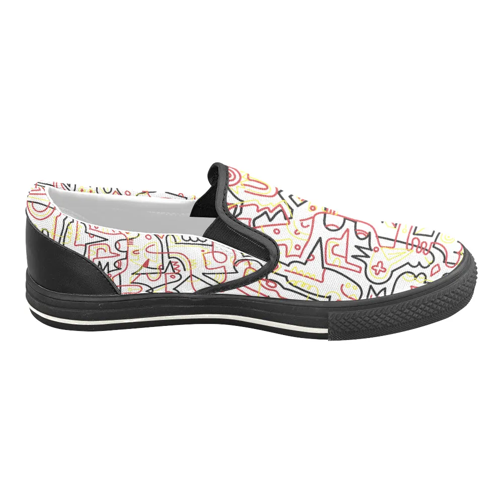 Women's Big Size Tangled Doodle Print Canvas Slip-on Shoes