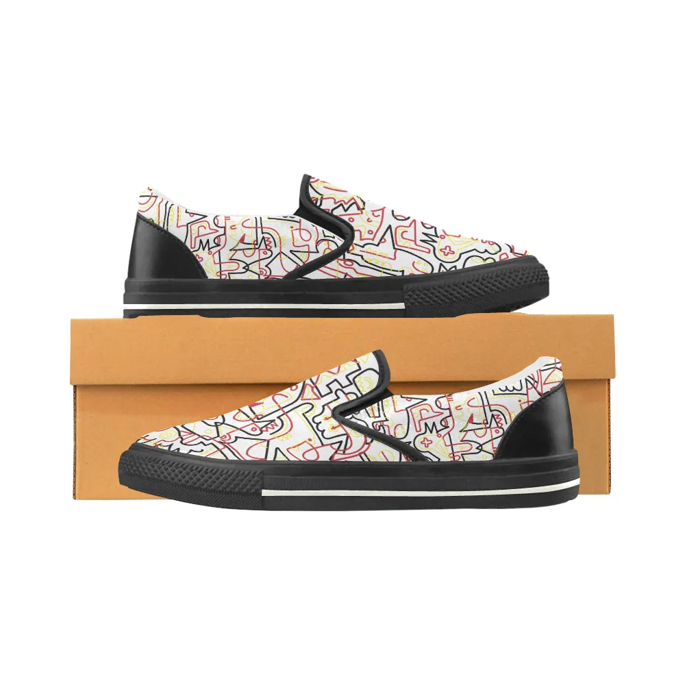 Women's Big Size Tangled Doodle Print Canvas Slip-on Shoes