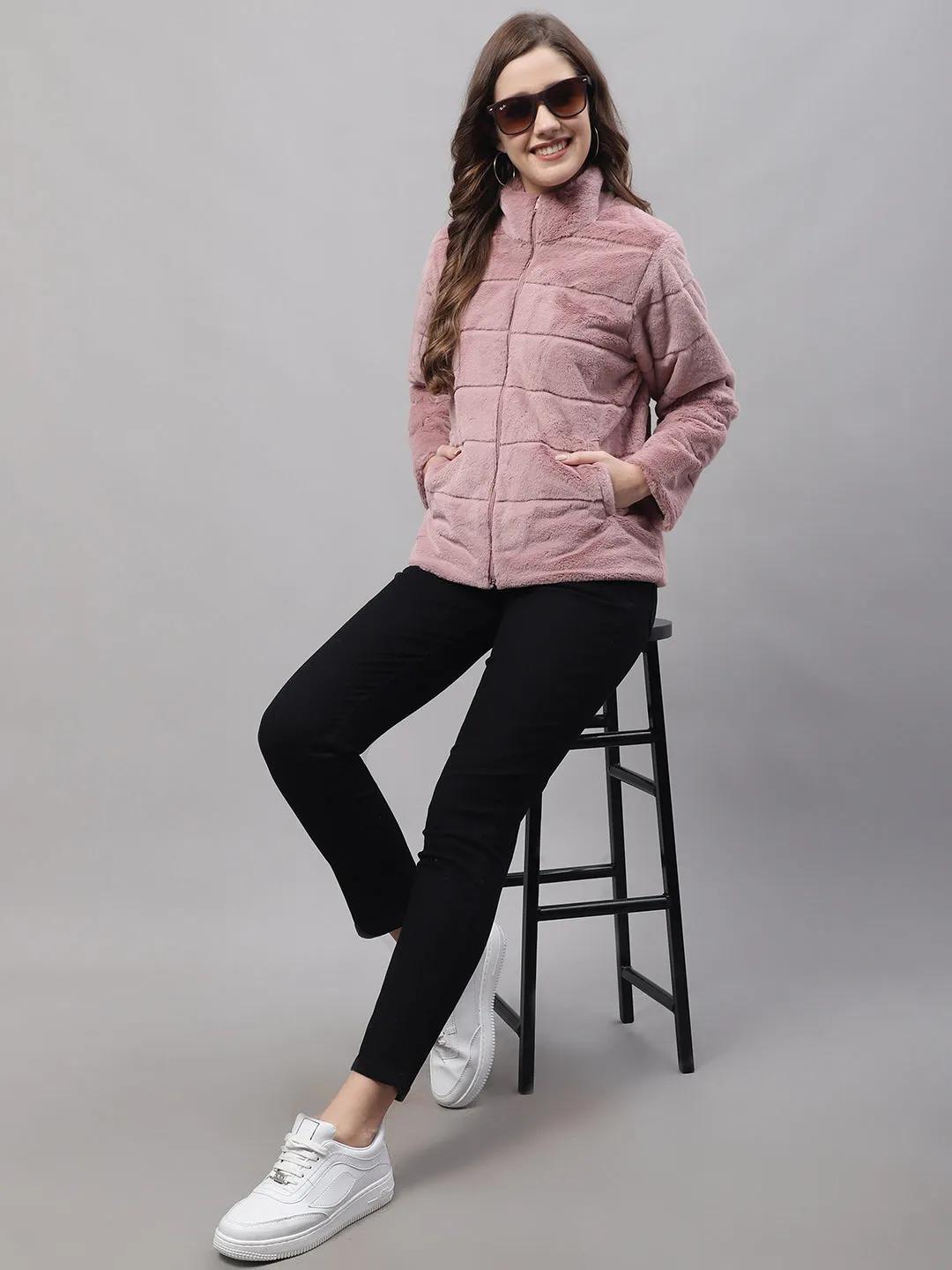Women's Casual  Pink Soft Faux Fur  Jacket