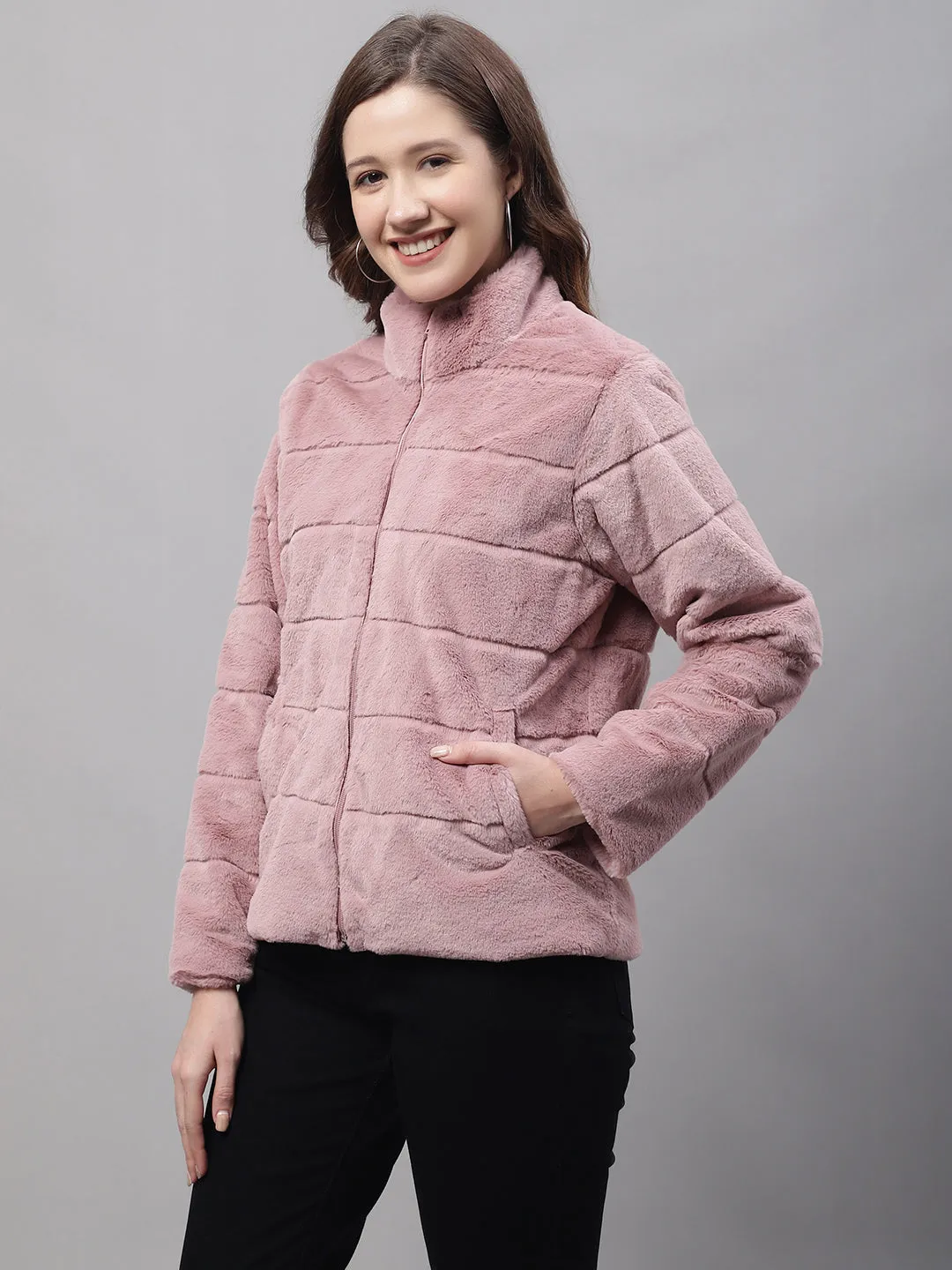 Women's Casual  Pink Soft Faux Fur  Jacket
