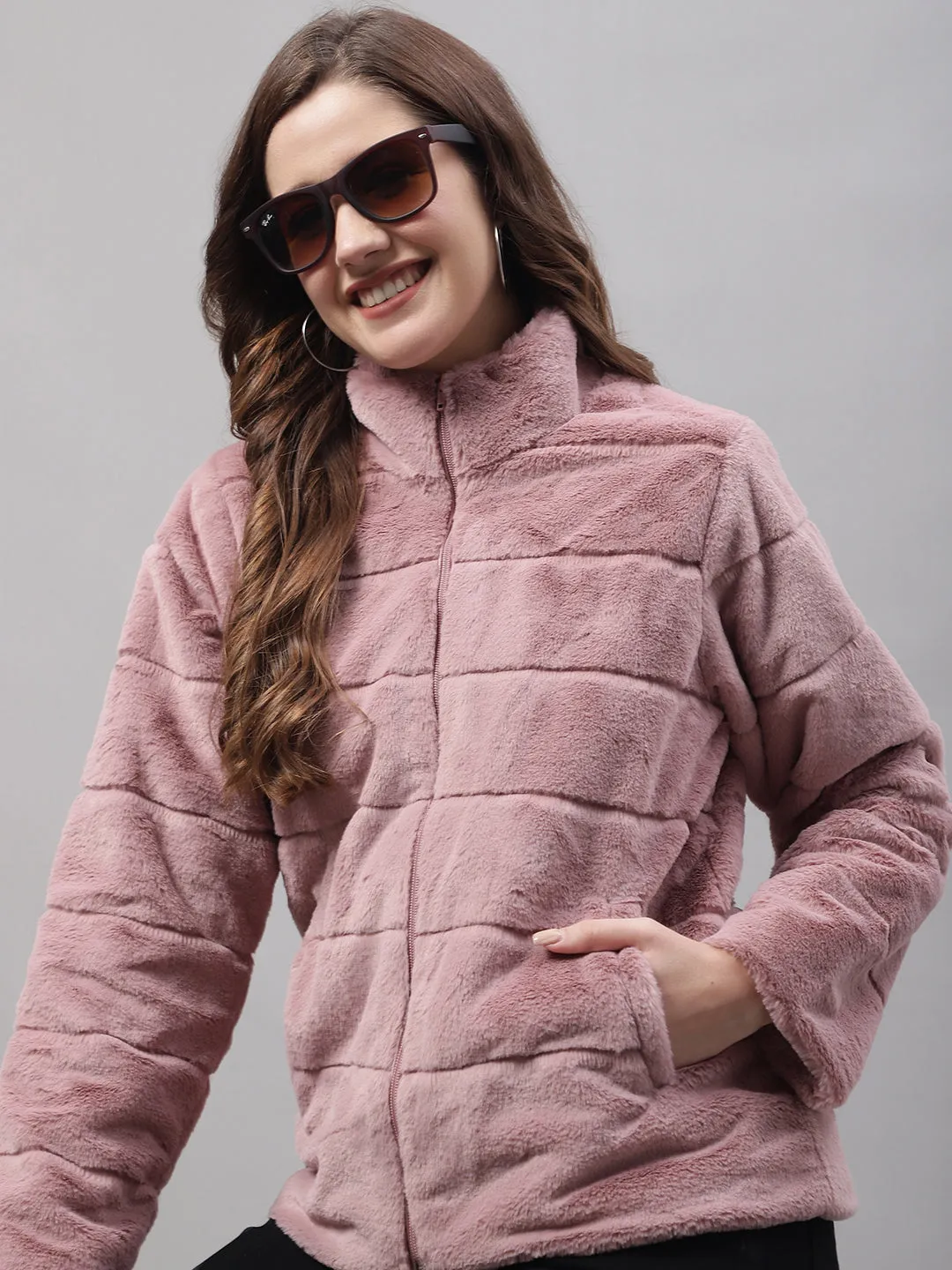 Women's Casual  Pink Soft Faux Fur  Jacket