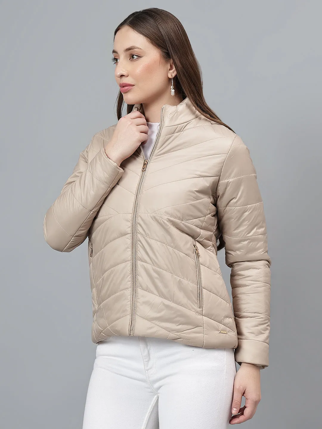 Women's Solid Light Brown Jacket